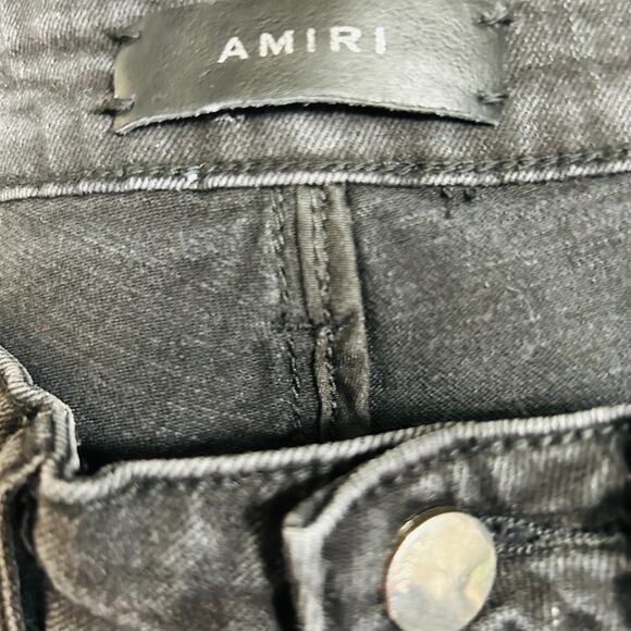 AMIRI Skinny-Fit Appliquéd Paint-Splatter Distressed Stretch-Denim Jean Black 28 - Picture 6 of 15